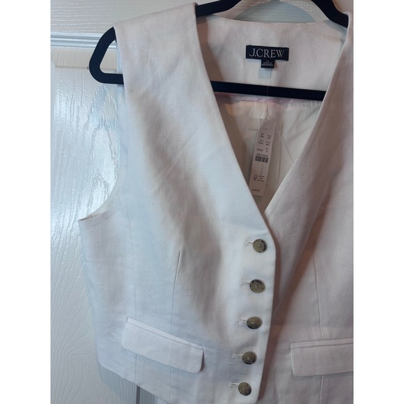 NEW J.Crew White Linen Blend Button Vest Size 10 Front Pockets - Picture 5 of 9